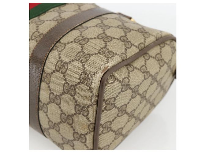 Borsa Gucci GG Supreme Web Sherry Line PVC Beige Oro 98 02 006 Auth BA12009 D'oro - vista 10