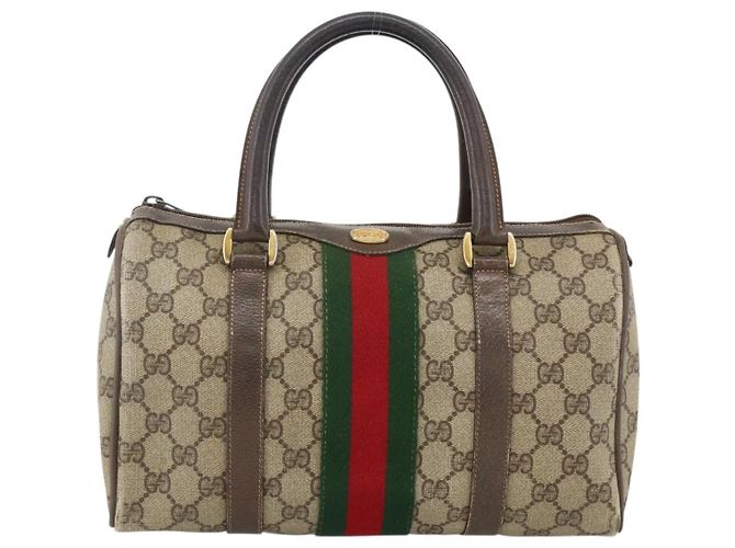 Borsa Gucci GG Supreme Web Sherry Line PVC Beige Oro 98 02 006 Auth BA12009 D'oro - vista 2
