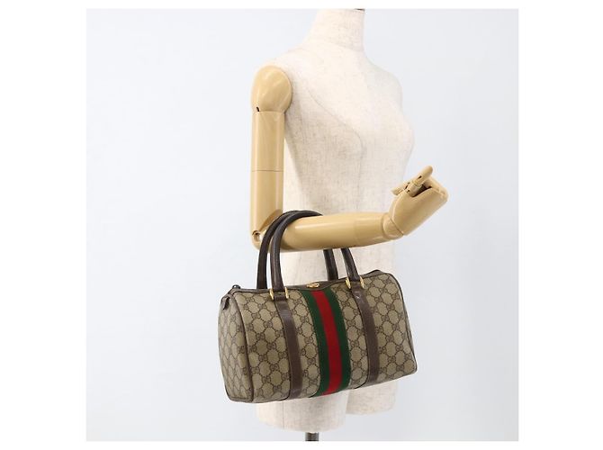 Borsa Gucci GG Supreme Web Sherry Line PVC Beige Oro 98 02 006 Auth BA12009 D'oro - vista 22