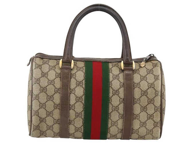 Borsa Gucci GG Supreme Web Sherry Line PVC Beige Oro 98 02 006 Auth BA12009 D'oro - vista 3