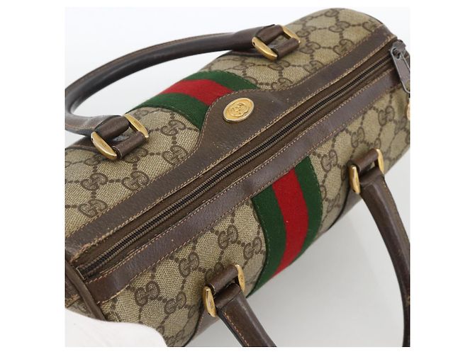 Borsa Gucci GG Supreme Web Sherry Line PVC Beige Oro 98 02 006 Auth BA12009 D'oro - vista 6