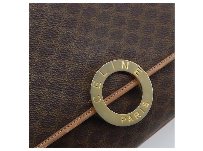 Céline Borsa a spalla circolare in tela Macadam CELINE in pelle PVC marrone e oro Auth YKZ528 D'oro - vista 14