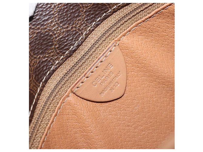 Céline Borsa a spalla circolare in tela Macadam CELINE in pelle PVC marrone e oro Auth YKZ528 D'oro - vista 17