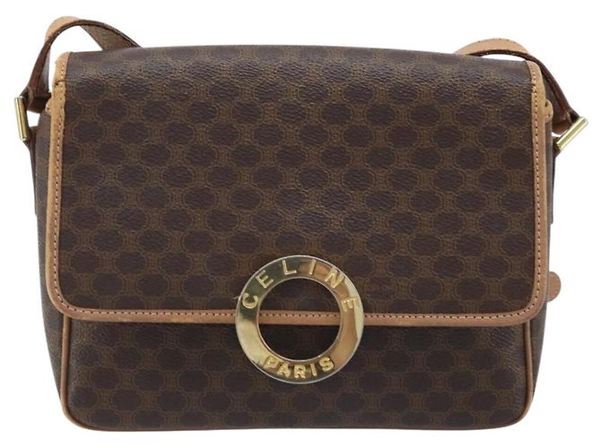 Céline Borsa a spalla circolare in tela Macadam CELINE in pelle PVC marrone e oro Auth YKZ528 D'oro - vista 2