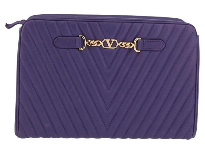 VALENTINO Borsa Clutch in Pelle Viola Oro Auth YKZ076 D'oro Porpora - vista 13