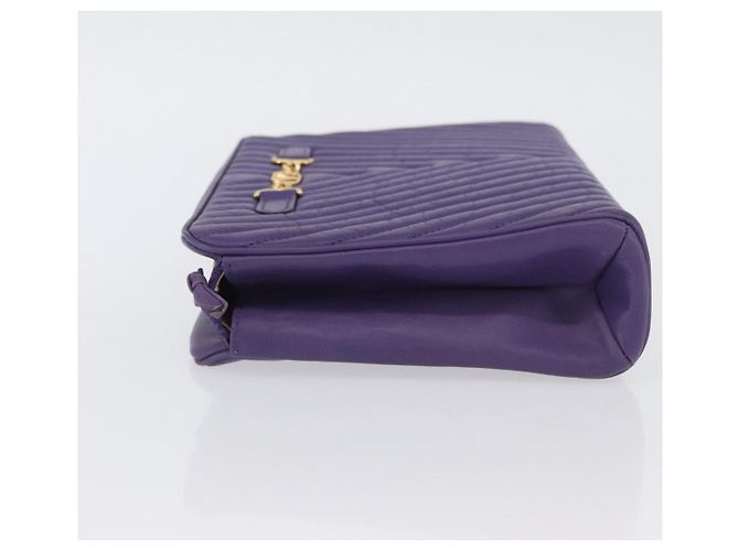 VALENTINO Borsa Clutch in Pelle Viola Oro Auth YKZ076 D'oro Porpora - vista 4