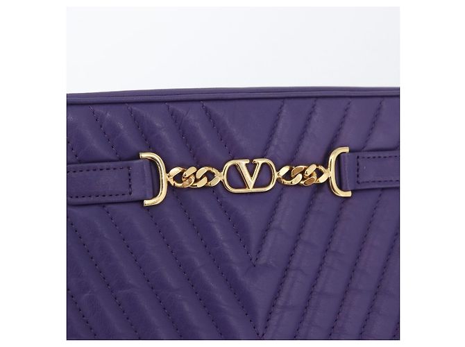 VALENTINO Borsa Clutch in Pelle Viola Oro Auth YKZ076 D'oro Porpora - vista 9
