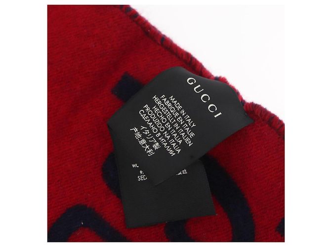 Sciarpa in lana GG Jacquard GUCCI Blu Navy Rosso Auth 174669A - vista 16
