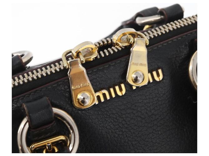 Borsa a Mano Miu Miu in Pelle Nera e Oro Auth bs34362 Nero D'oro - vista 10