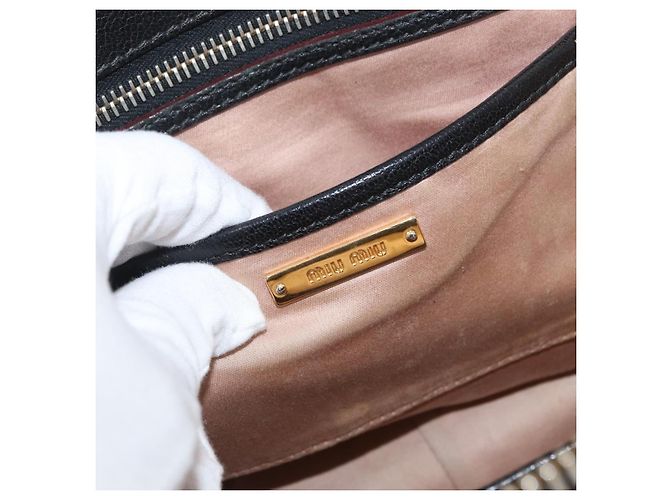 Borsa a Mano Miu Miu in Pelle Nera e Oro Auth bs34362 Nero D'oro - vista 19