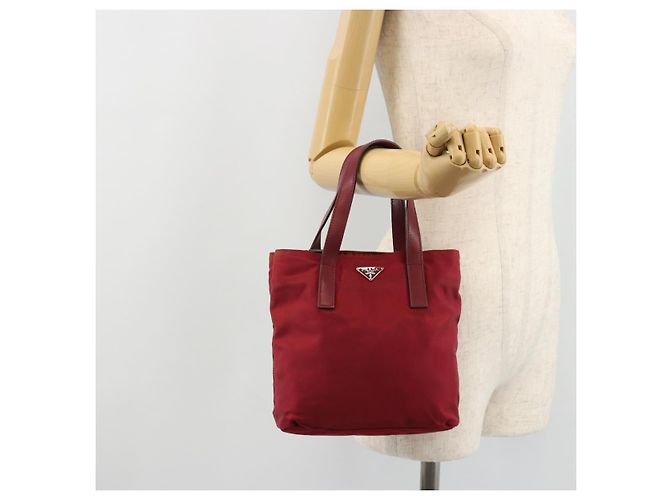 PRADA Handtasche Nylon Rot Silber Auth INZ081 - Ansicht 26