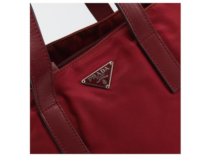 PRADA Handtasche Nylon Rot Silber Auth INZ081 - Ansicht 9