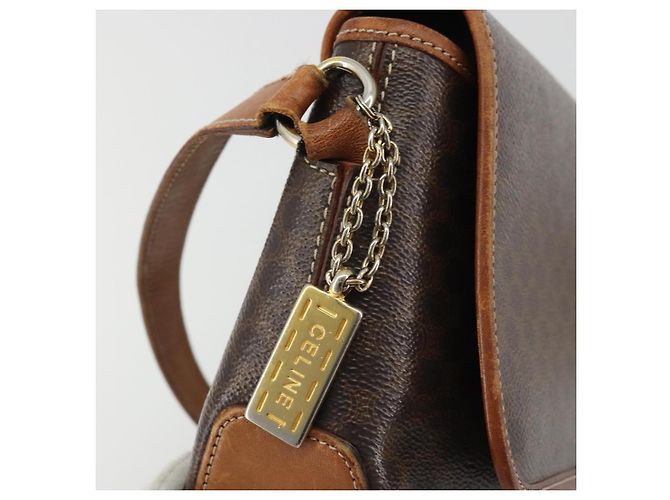 Céline Bolso de Hombro de Lona Macadam CELINE en Cuero PVC Marrón Dorado Auth INZ030 Castaño - vista 14