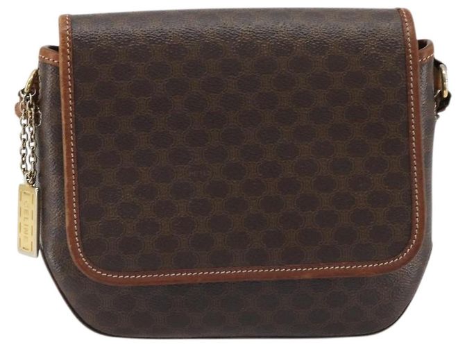 Céline Bolso de Hombro de Lona Macadam CELINE en Cuero PVC Marrón Dorado Auth INZ030 Castaño - vista 2
