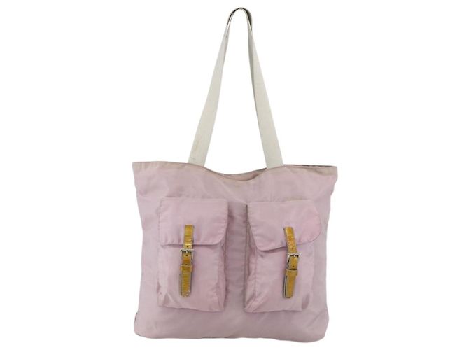 Borsa Tote Prada in nylon rosa argento Auth hk3682 - vista 13