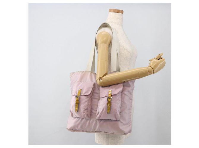 Borsa Tote Prada in nylon rosa argento Auth hk3682 - vista 27