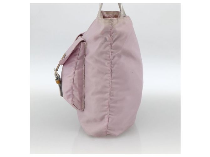 Borsa Tote Prada in nylon rosa argento Auth hk3682 - vista 4