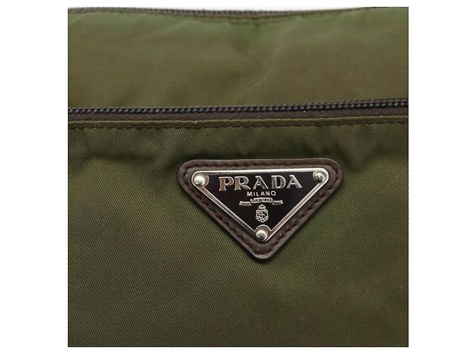 PRADA Schultertasche Nylon Khaki Silber Authentisch INZ035 - Ansicht 18