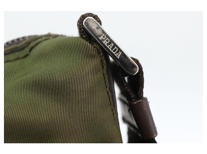 PRADA Schultertasche Nylon Khaki Silber Authentisch INZ035 - Ansicht 9
