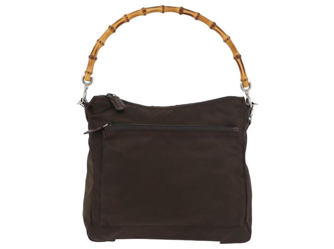 Borsa a mano in nylon Gucci Bamboo 2 vie marrone argento 000 2404 0509 Auth INZ083 - vista 2