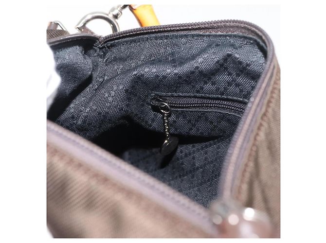 Borsa a mano in nylon Gucci Bamboo 2 vie marrone argento 000 2404 0509 Auth INZ083 - vista 23