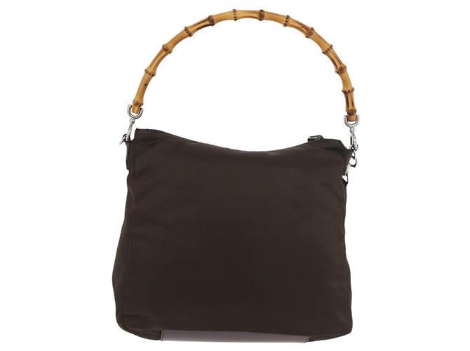 Borsa a mano in nylon Gucci Bamboo 2 vie marrone argento 000 2404 0509 Auth INZ083 - vista 3