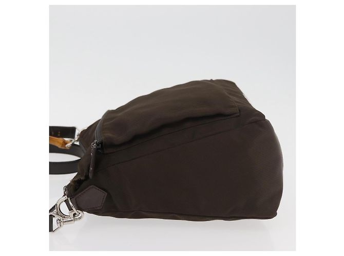 Borsa a mano in nylon Gucci Bamboo 2 vie marrone argento 000 2404 0509 Auth INZ083 - vista 5