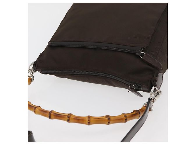 Borsa a mano in nylon Gucci Bamboo 2 vie marrone argento 000 2404 0509 Auth INZ083 - vista 6