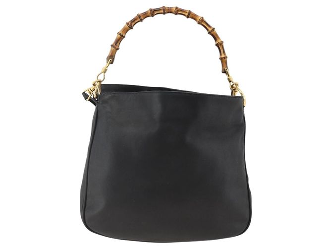 Borsa a Spalla in Pelle Gucci Bamboo 2way Nera Oro 001 1781 1638 Auth BAZ883 Nero D'oro - vista 3