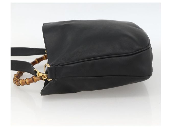 Borsa a Spalla in Pelle Gucci Bamboo 2way Nera Oro 001 1781 1638 Auth BAZ883 Nero D'oro - vista 5