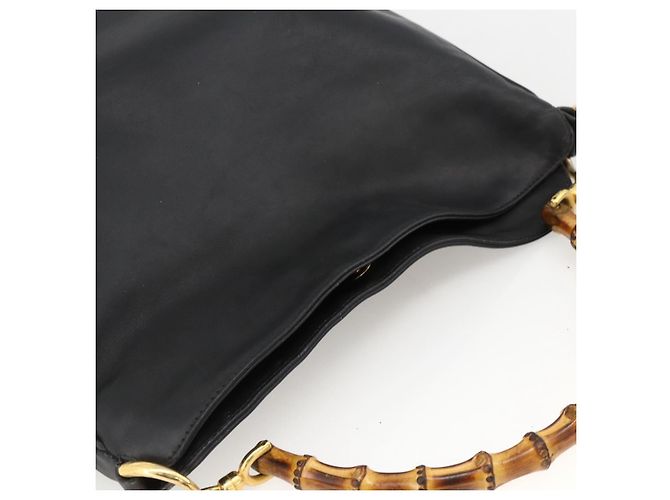 Borsa a Spalla in Pelle Gucci Bamboo 2way Nera Oro 001 1781 1638 Auth BAZ883 Nero D'oro - vista 6