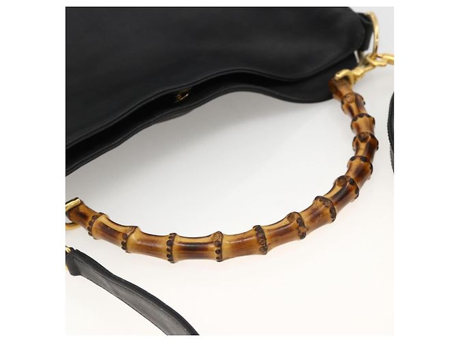 Borsa a Spalla in Pelle Gucci Bamboo 2way Nera Oro 001 1781 1638 Auth BAZ883 Nero D'oro - vista 7