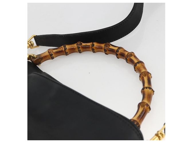 Borsa a Spalla in Pelle Gucci Bamboo 2way Nera Oro 001 1781 1638 Auth BAZ883 Nero D'oro - vista 8