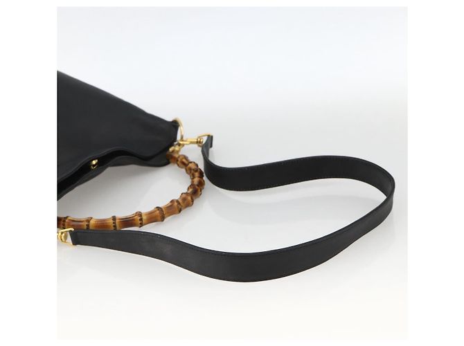 Borsa a Spalla in Pelle Gucci Bamboo 2way Nera Oro 001 1781 1638 Auth BAZ883 Nero D'oro - vista 9