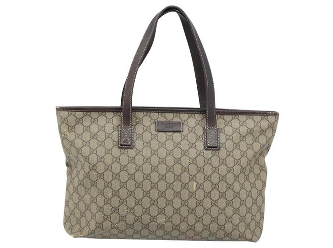 Gucci Borsa Tote GG Supreme in PVC Beige Argento 211137 Auth YKZ140 - vista 2