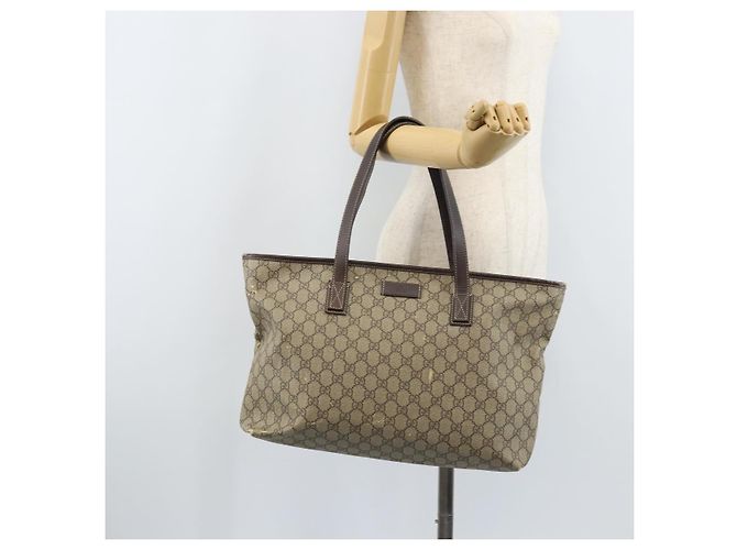 Gucci Borsa Tote GG Supreme in PVC Beige Argento 211137 Auth YKZ140 - vista 25