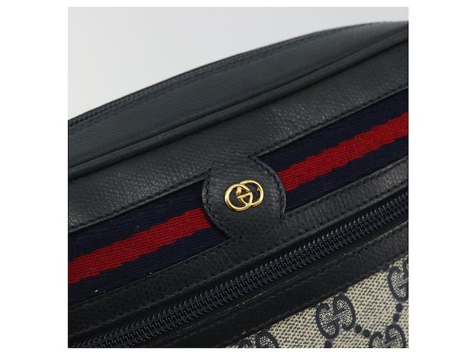 Borsa a Spalla GUCCI GG Supreme Sherry Line PVC Blu Navy Oro Rosso Auth YKZ858 D'oro - vista 14