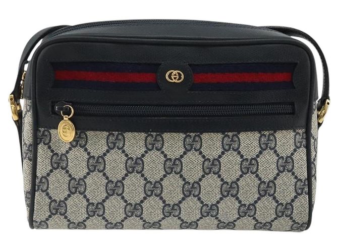 Borsa a Spalla GUCCI GG Supreme Sherry Line PVC Blu Navy Oro Rosso Auth YKZ858 D'oro - vista 2