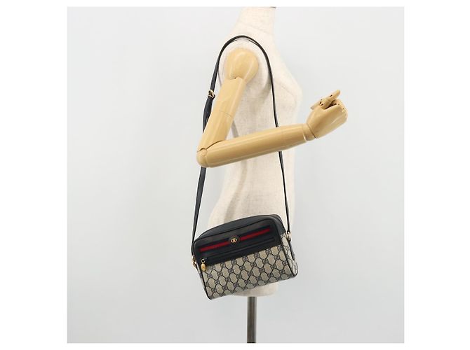 Borsa a Spalla GUCCI GG Supreme Sherry Line PVC Blu Navy Oro Rosso Auth YKZ858 D'oro - vista 23