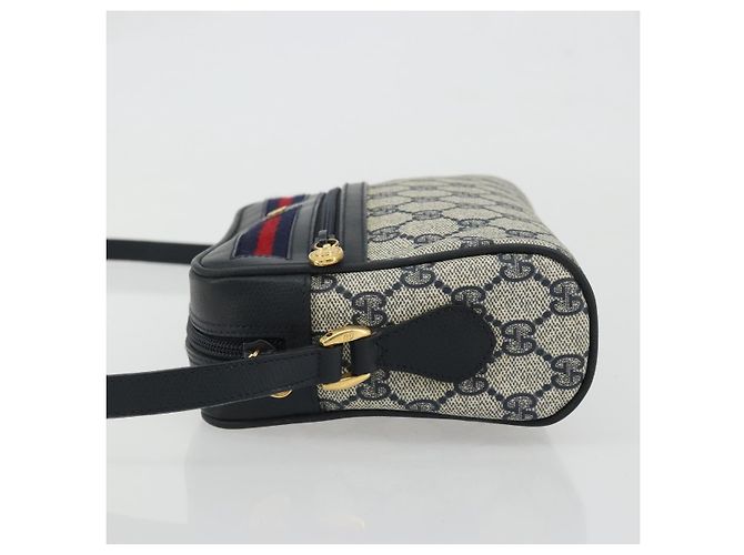 Borsa a Spalla GUCCI GG Supreme Sherry Line PVC Blu Navy Oro Rosso Auth YKZ858 D'oro - vista 5