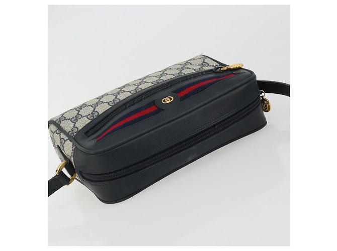 Borsa a Spalla GUCCI GG Supreme Sherry Line PVC Blu Navy Oro Rosso Auth YKZ858 D'oro - vista 6
