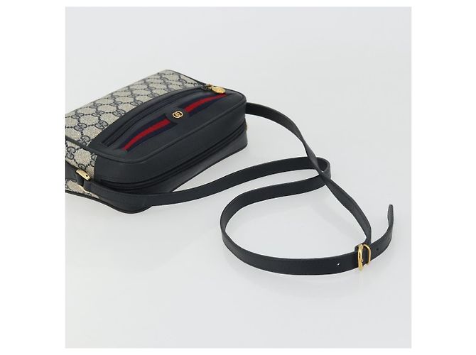 Borsa a Spalla GUCCI GG Supreme Sherry Line PVC Blu Navy Oro Rosso Auth YKZ858 D'oro - vista 7