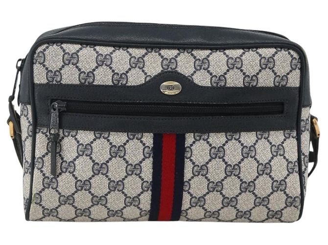 Borsa a Spalla Gucci GG Supreme Sherry Line PVC Blu Navy Oro 24 02 005 Auth AMZ375 D'oro - vista 2