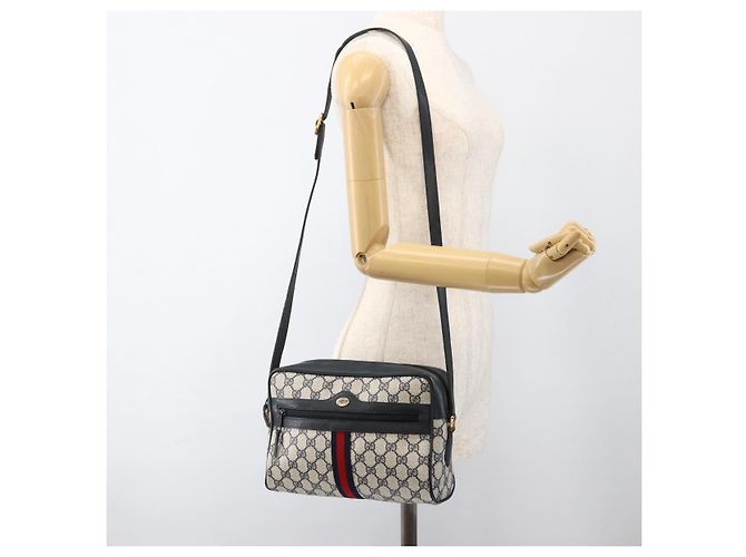 Borsa a Spalla Gucci GG Supreme Sherry Line PVC Blu Navy Oro 24 02 005 Auth AMZ375 D'oro - vista 23