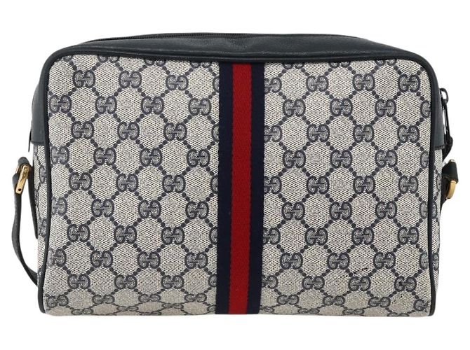 Borsa a Spalla Gucci GG Supreme Sherry Line PVC Blu Navy Oro 24 02 005 Auth AMZ375 D'oro - vista 3