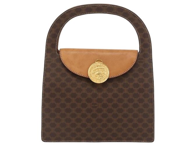 Céline Borsa a mano in tela Macadam Medallion CELINE in pelle PVC marrone oro Auth INZ093A D'oro - vista 2
