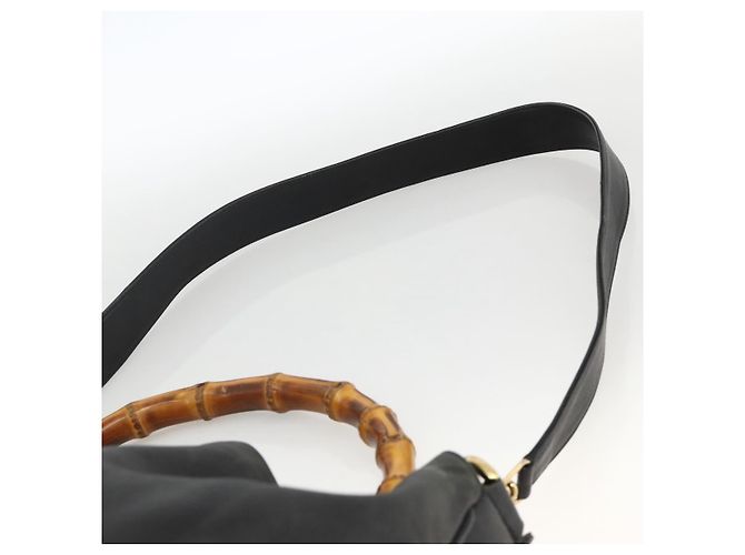 Borsa a Spalla in Pelle Gucci Bamboo 2way Nera Oro 001 1577 Auth YKZ474 Nero D'oro - vista 10