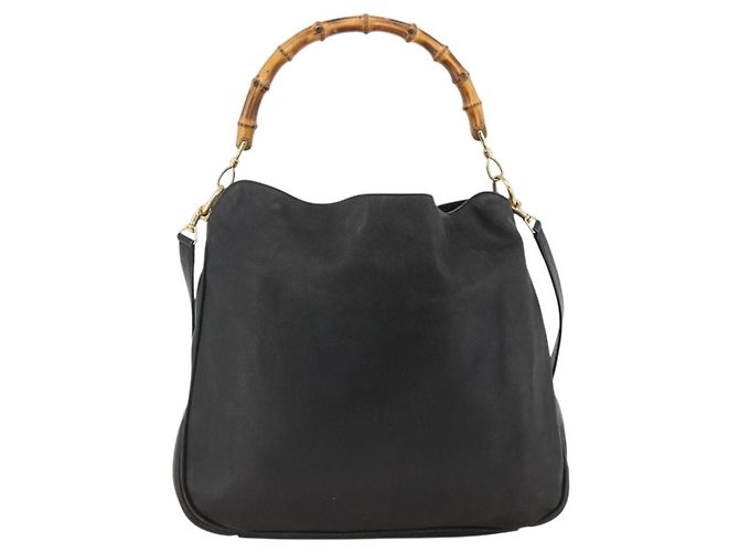 Borsa a Spalla in Pelle Gucci Bamboo 2way Nera Oro 001 1577 Auth YKZ474 Nero D'oro - vista 2