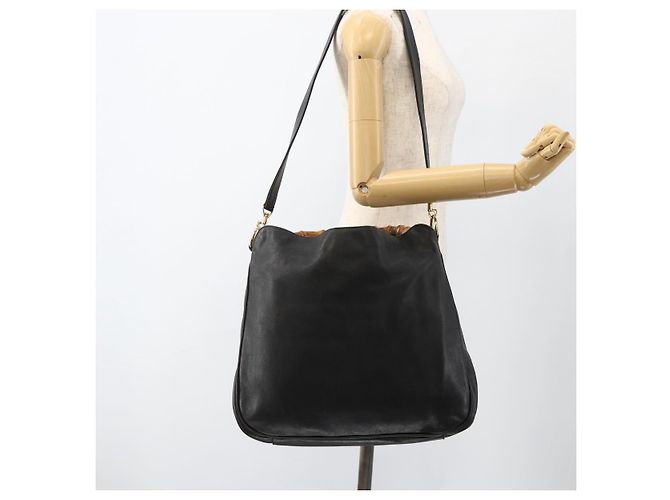 Borsa a Spalla in Pelle Gucci Bamboo 2way Nera Oro 001 1577 Auth YKZ474 Nero D'oro - vista 23