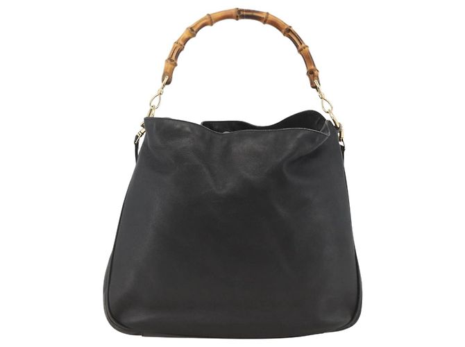Borsa a Spalla in Pelle Gucci Bamboo 2way Nera Oro 001 1577 Auth YKZ474 Nero D'oro - vista 3